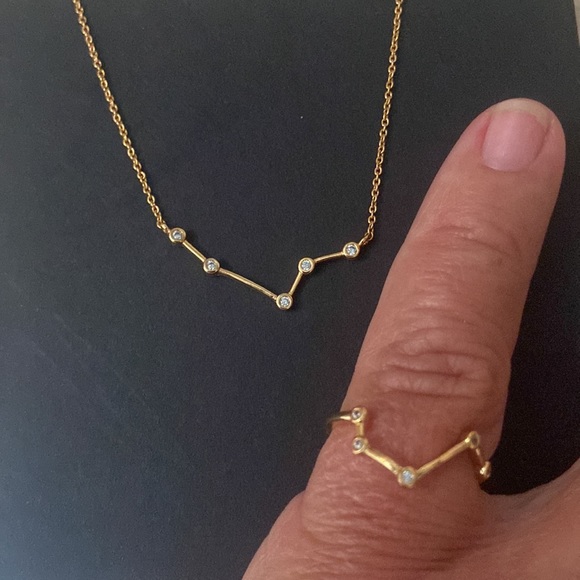 Anthropologie Aries Constellation Necklace Ring set gold New March April Aries - Picture 3 of 6